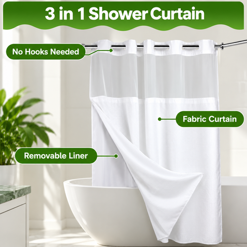 ERODLAV Luxury Waffle Weave Hookless Shower Curtain