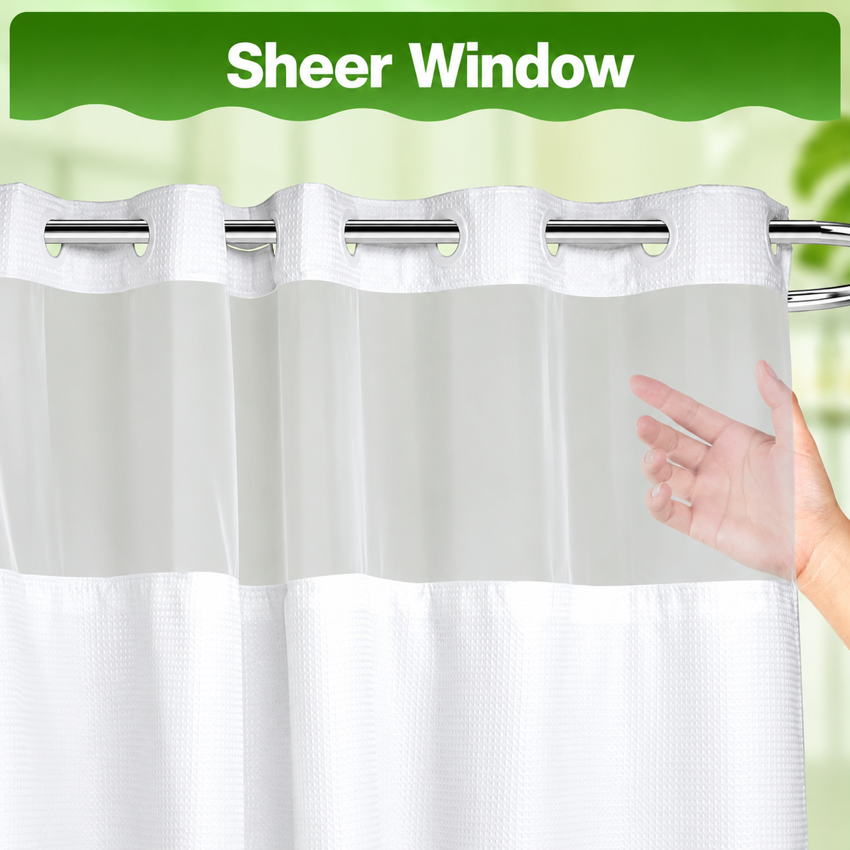 ERODLAV Luxury Waffle Weave Hookless Shower Curtain